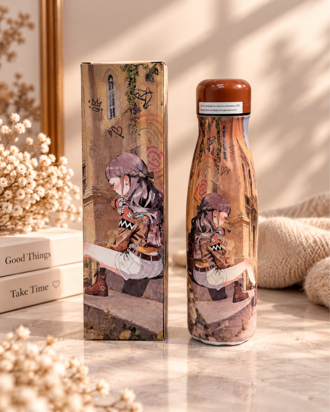 Botella térmica Sweet Candy 350 ml Urban Style con ilustración de chica y caja decorativa a juego