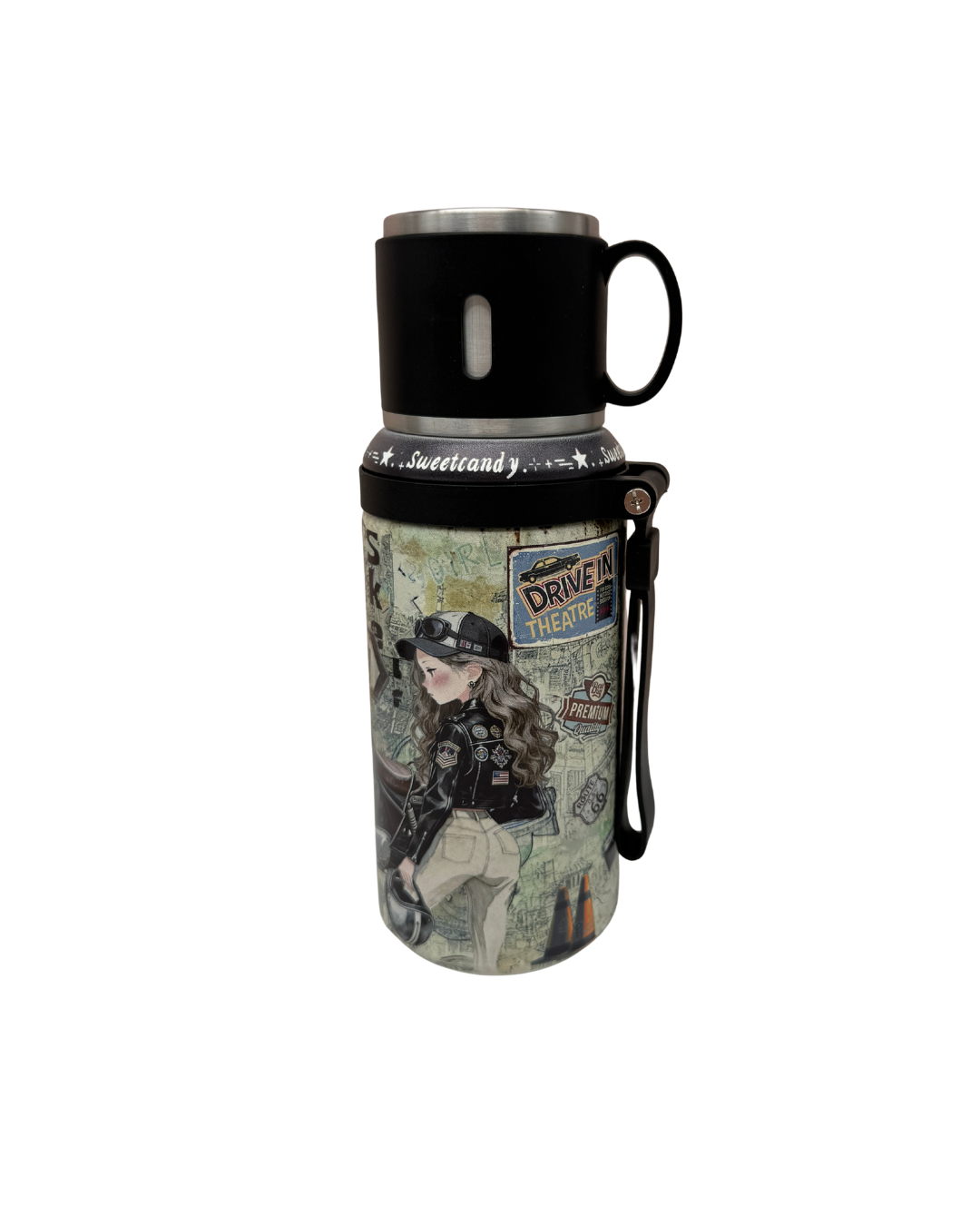 Termo Sweet Candy 750 ml con Taza – Motera Vintage Negro