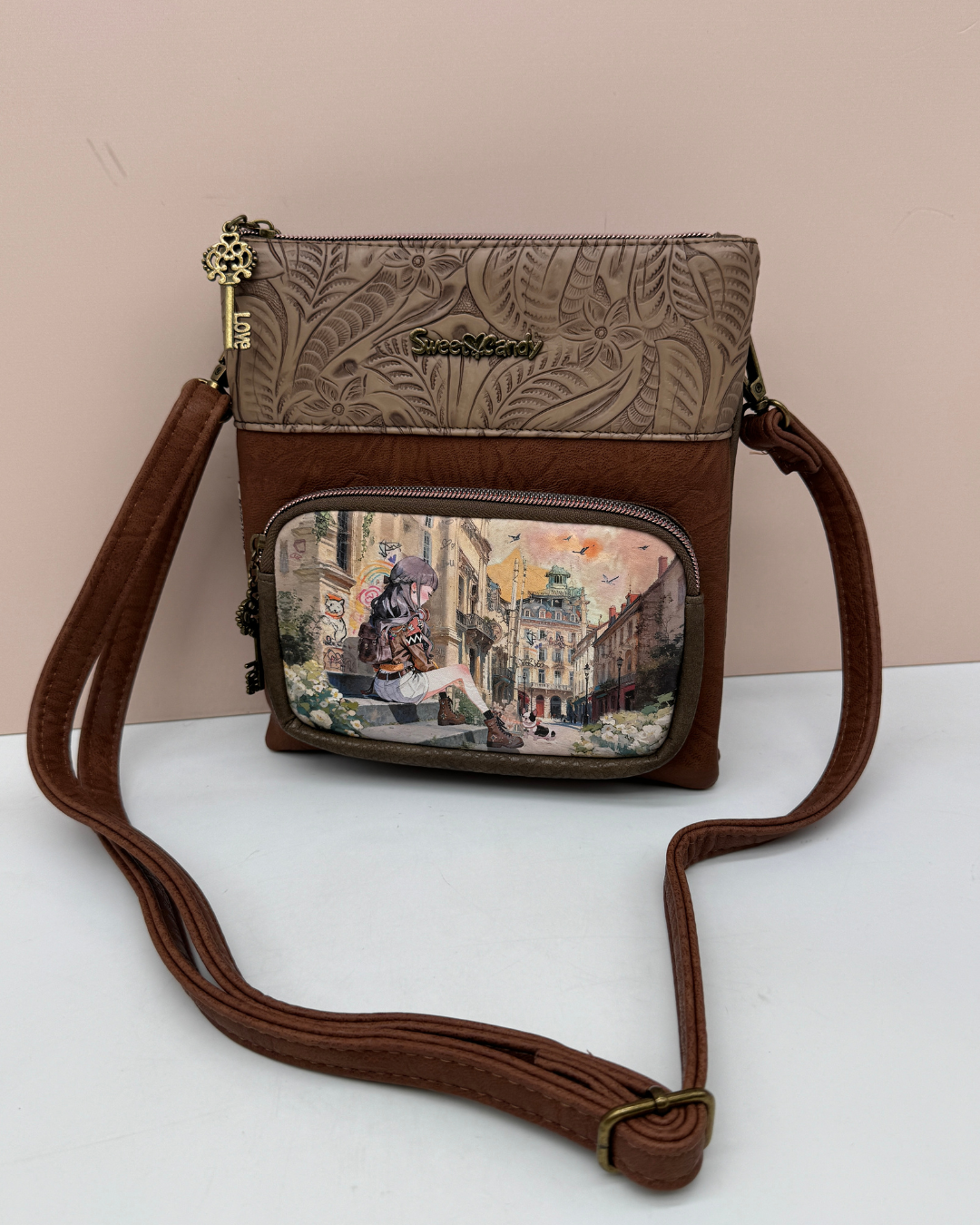 Bandolera Sweet Candy Marrón Doble Compartimento