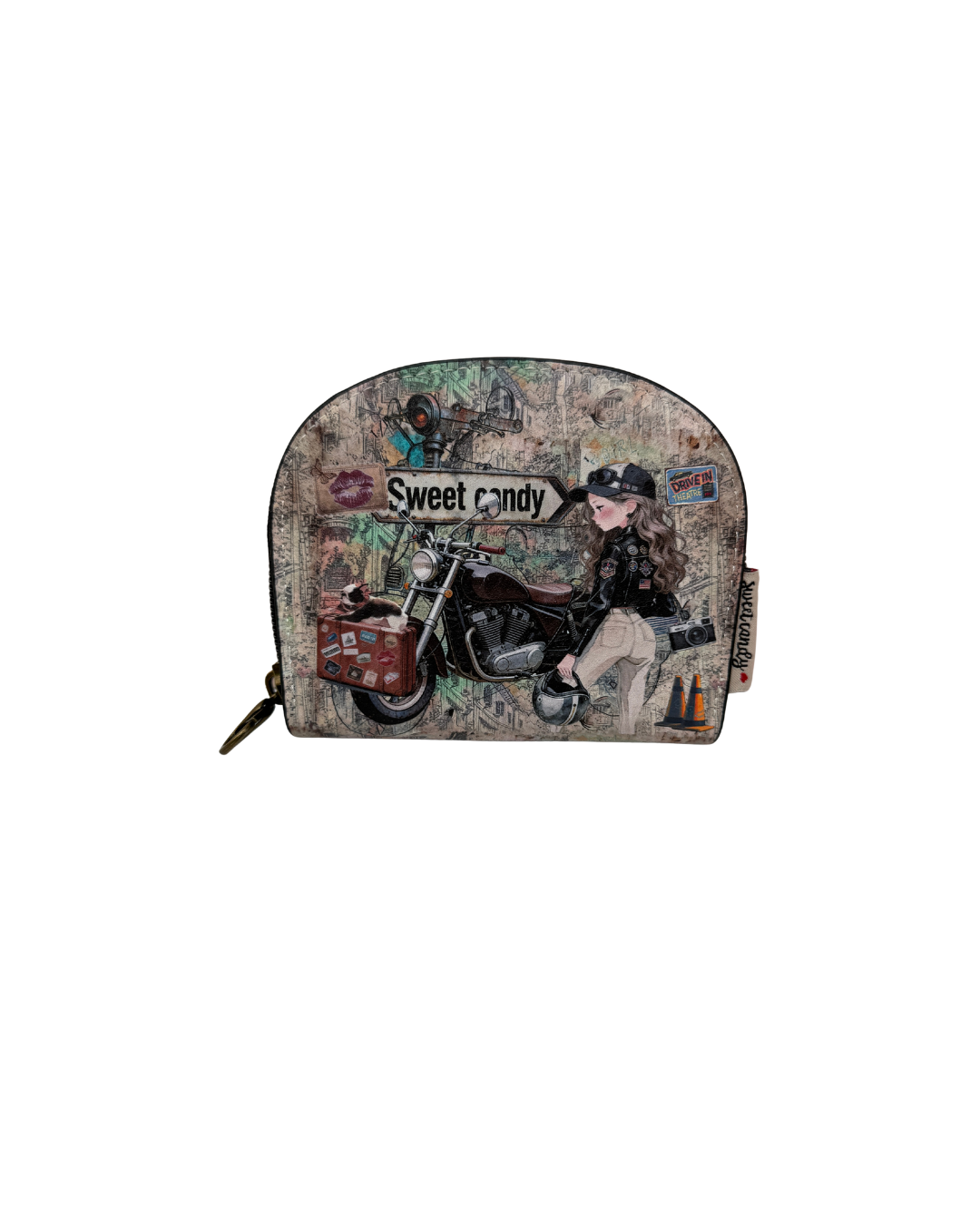 Tarjetero Monedero Sweet Candy Moto Vintage con Cremallera