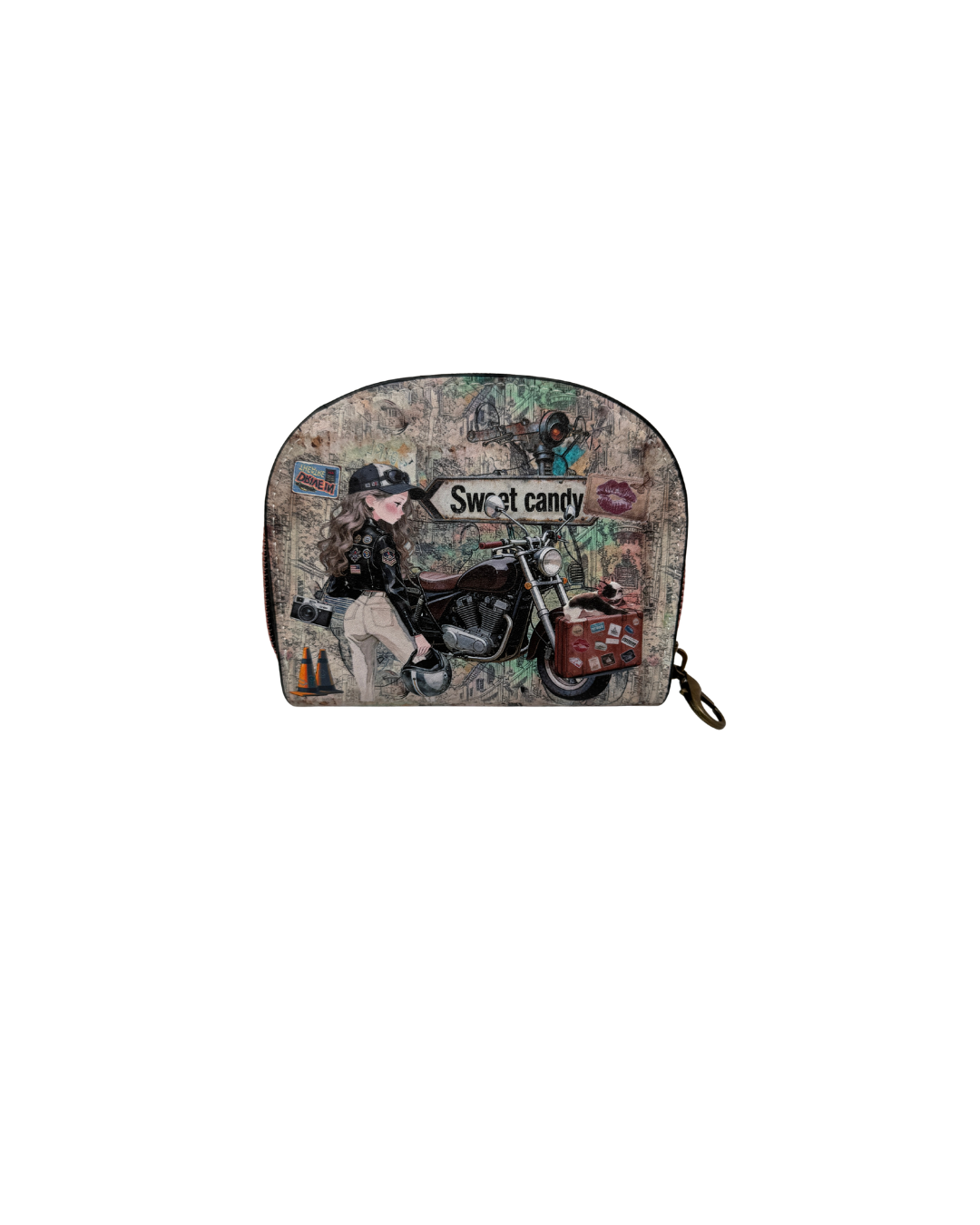 Tarjetero Monedero Sweet Candy Moto Vintage con Cremallera