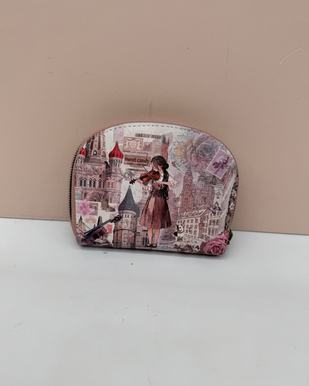Tarjetero Monedero Sweet Candy Violinista Rosa con Cremallera