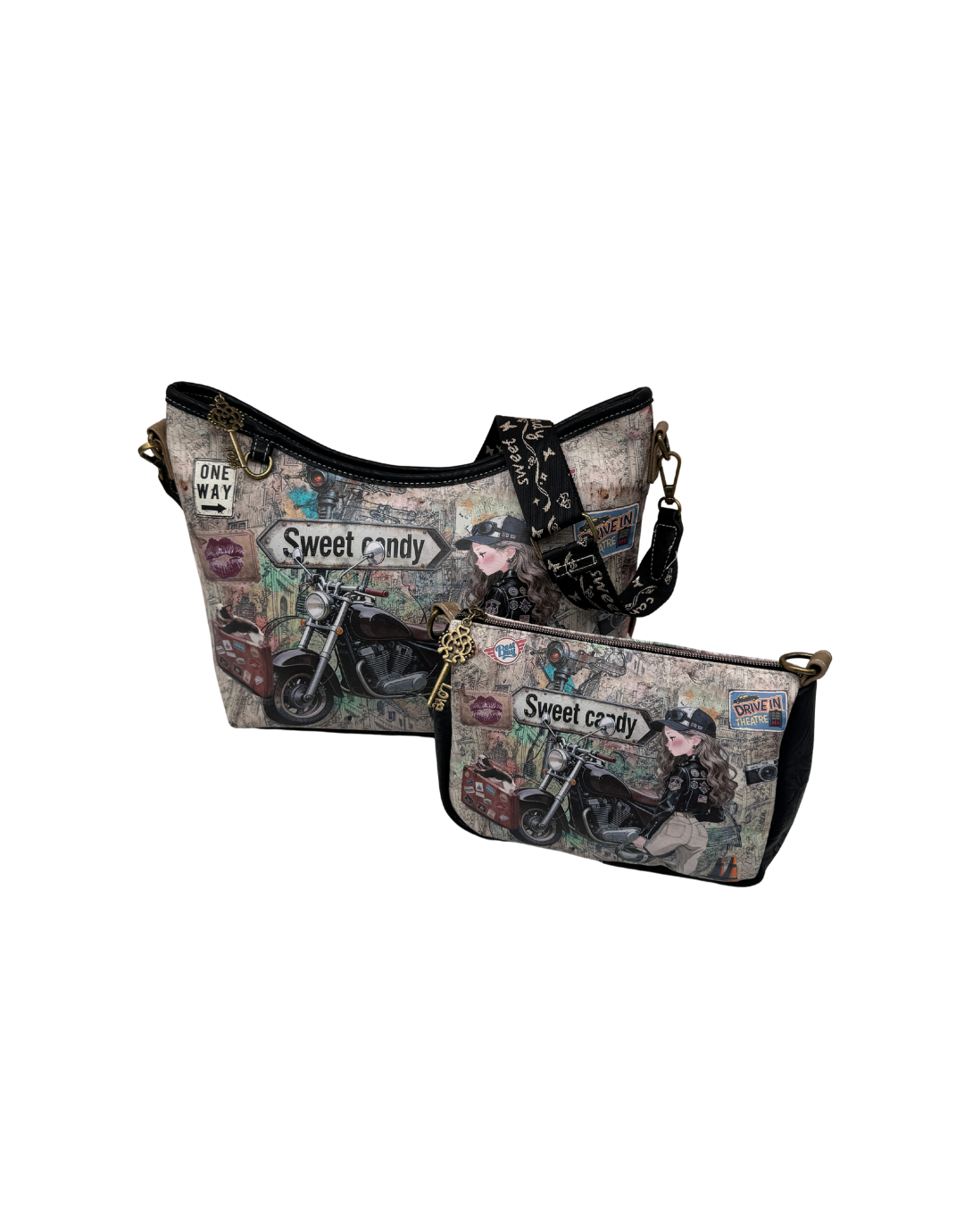 Conjunto Sweet Candy Bolso + Bandolera Mujer Estampado Motero