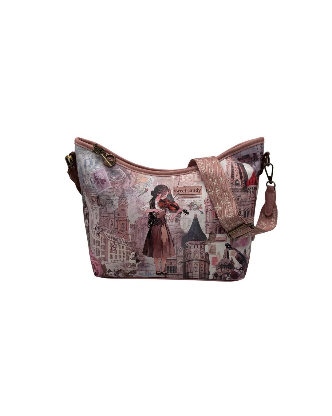 Conjunto Sweet Candy Bolso + Bandolera Mujer Rosa Estampado Musical