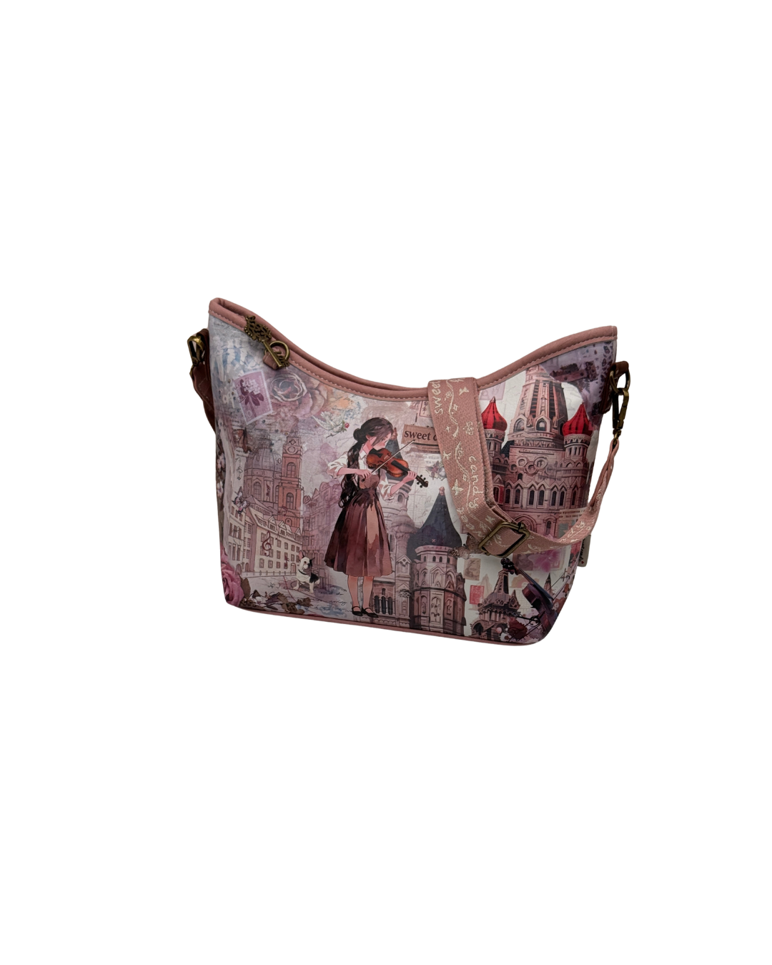 Conjunto Sweet Candy Bolso + Bandolera Mujer Rosa Estampado Musical