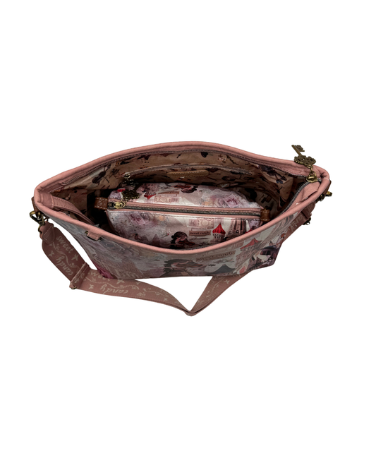 Conjunto Sweet Candy Bolso + Bandolera Mujer Burdeos Estampado Vintage