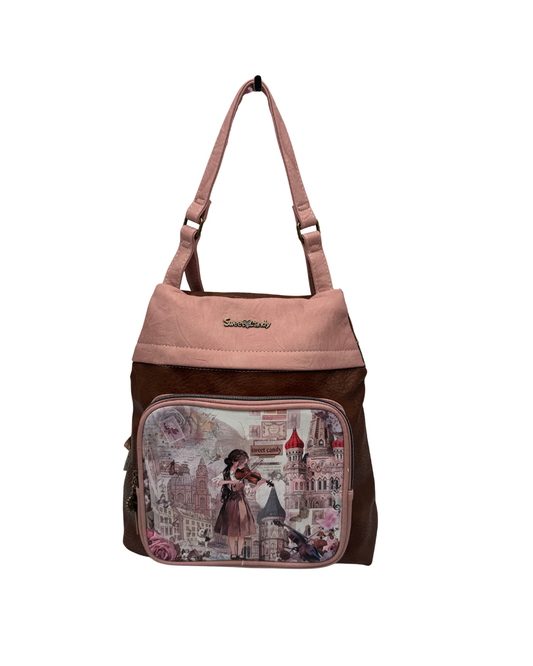 Mochila Sweet Candy Mujer Rosa y Marrón – Estampado Violinista Vintage