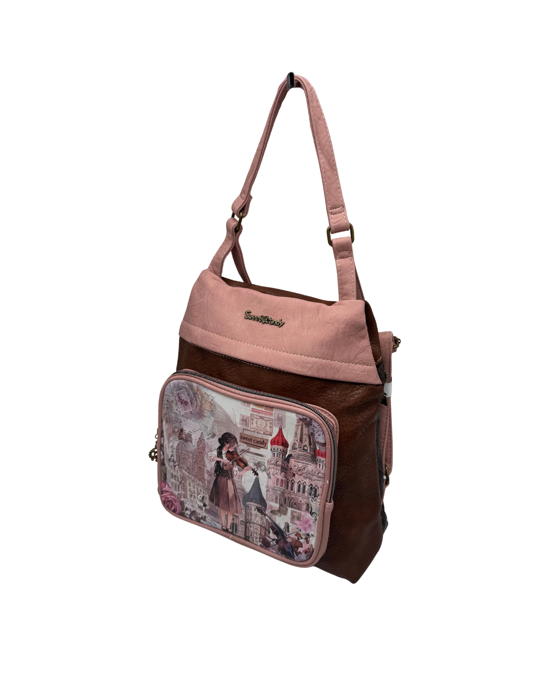 Mochila Sweet Candy Mujer Rosa y Marrón – Estampado Violinista Vintage