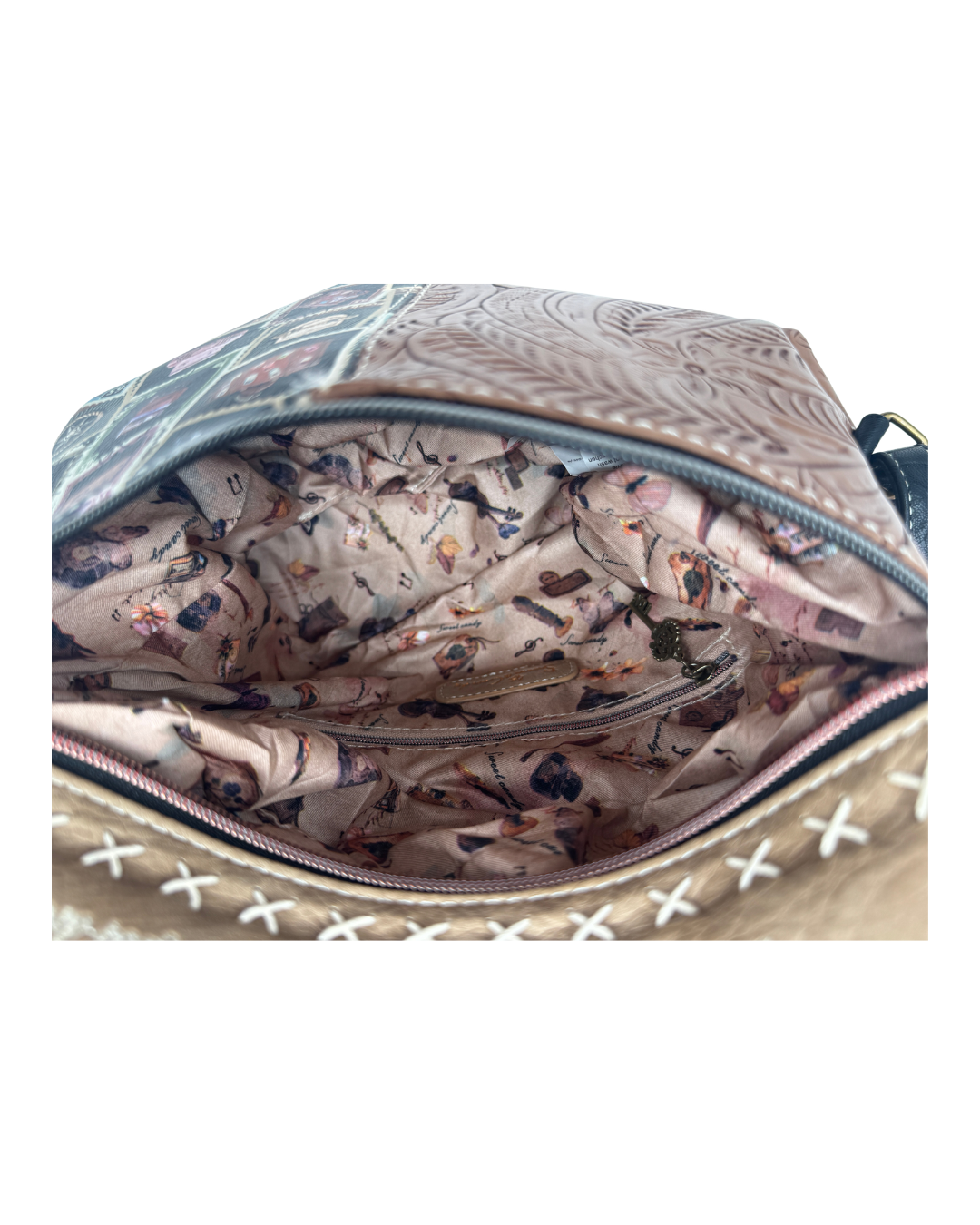 Mochila Sweet Candy Mujer Beige y Negra – Estampado Motero Racing