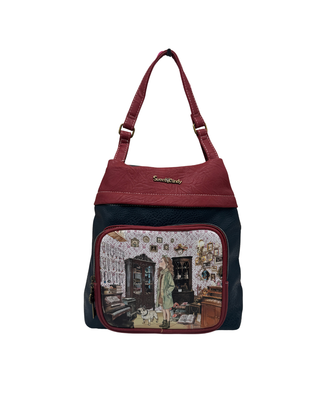Mochila Sweet Candy Mujer Azul Marino y Burdeos – Estampado Tienda Vintage