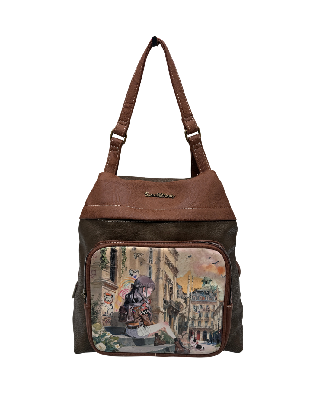 Mochila Sweet Candy Mujer Marrón – Estampado Chica Urbana