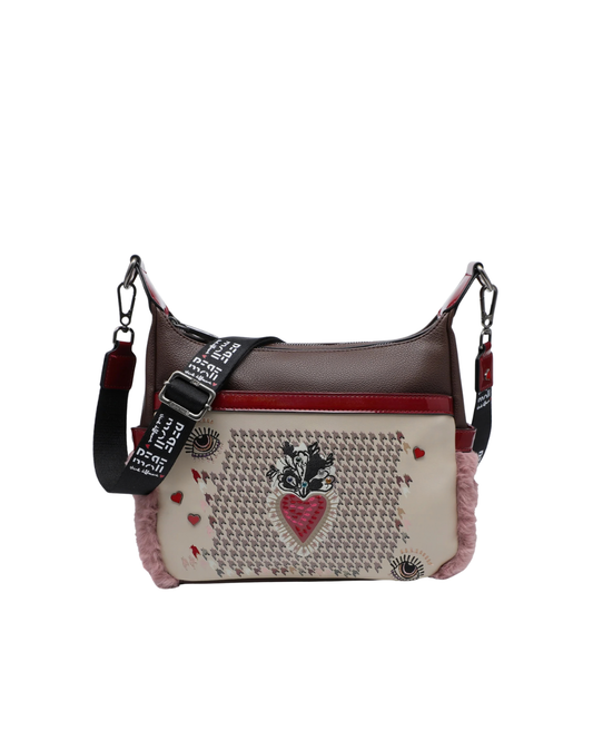 Bolso Bandolera Pepe Moll Corazones con Pelo Rosa