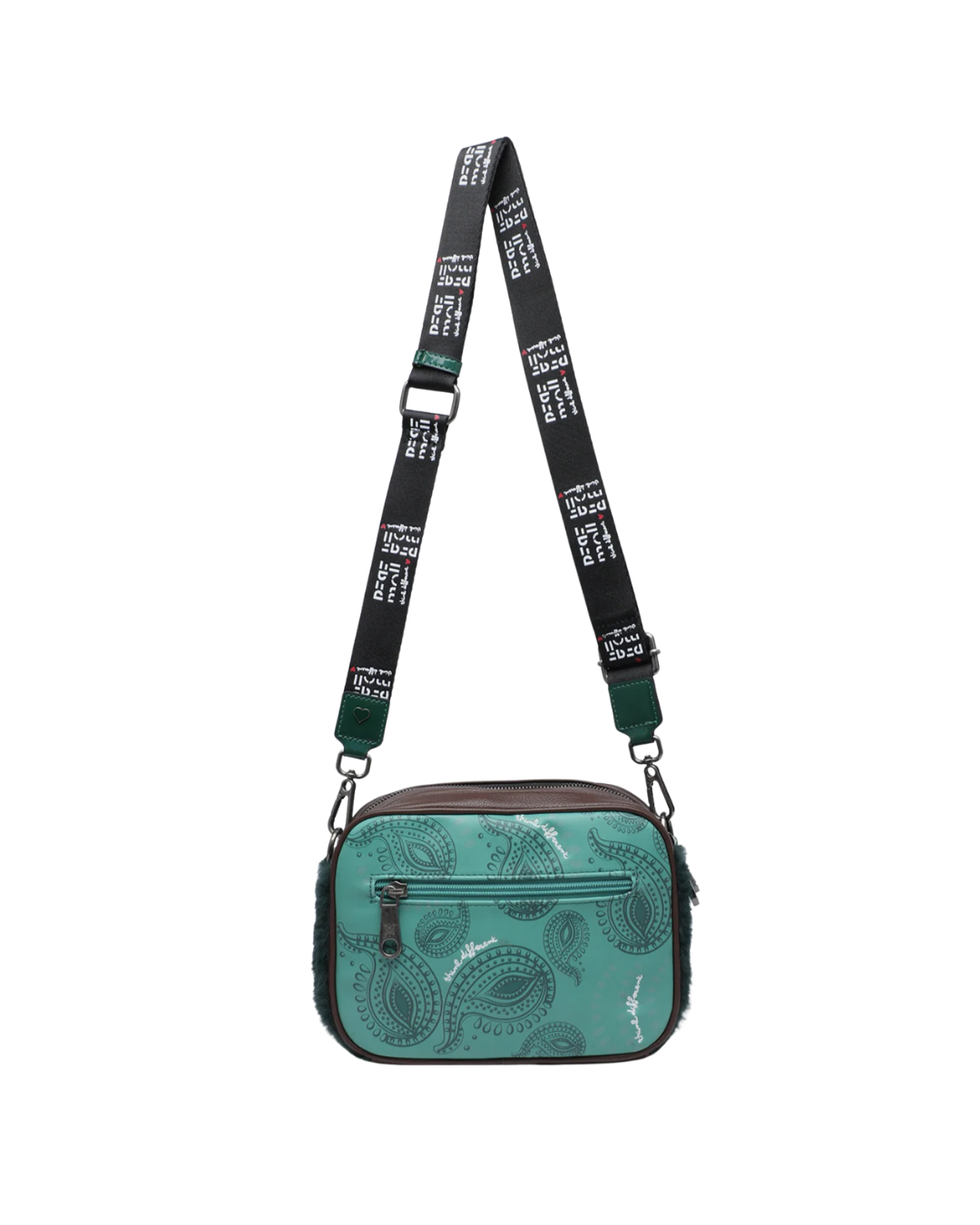 Bandolera Pepe Moll Verde con Corazones y Detalles de Pelo