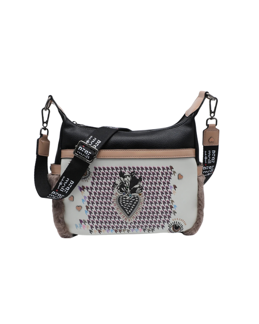 Bolso Bandolera Pepe Moll Corazones con Pelo Negro