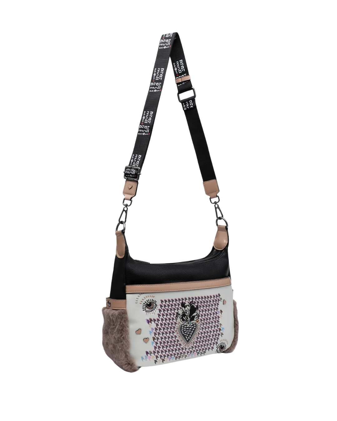 Bolso Bandolera Pepe Moll Corazones con Pelo Negro
