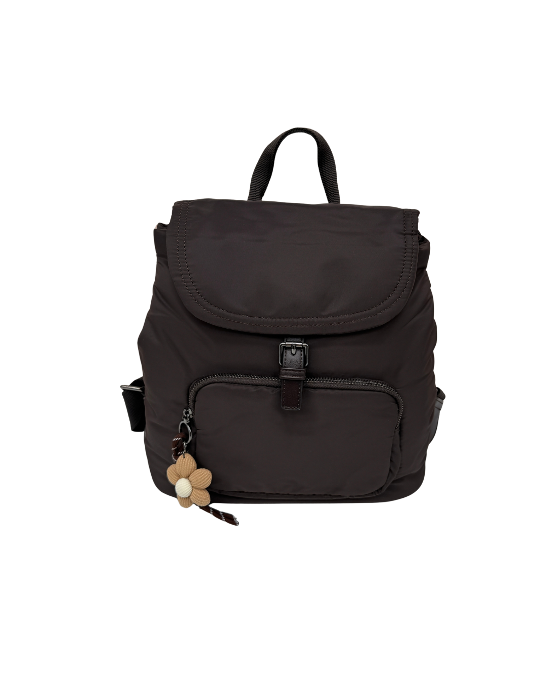 Mochila de Mujer Negra Ligera con Bolsillos y Colgante Floral