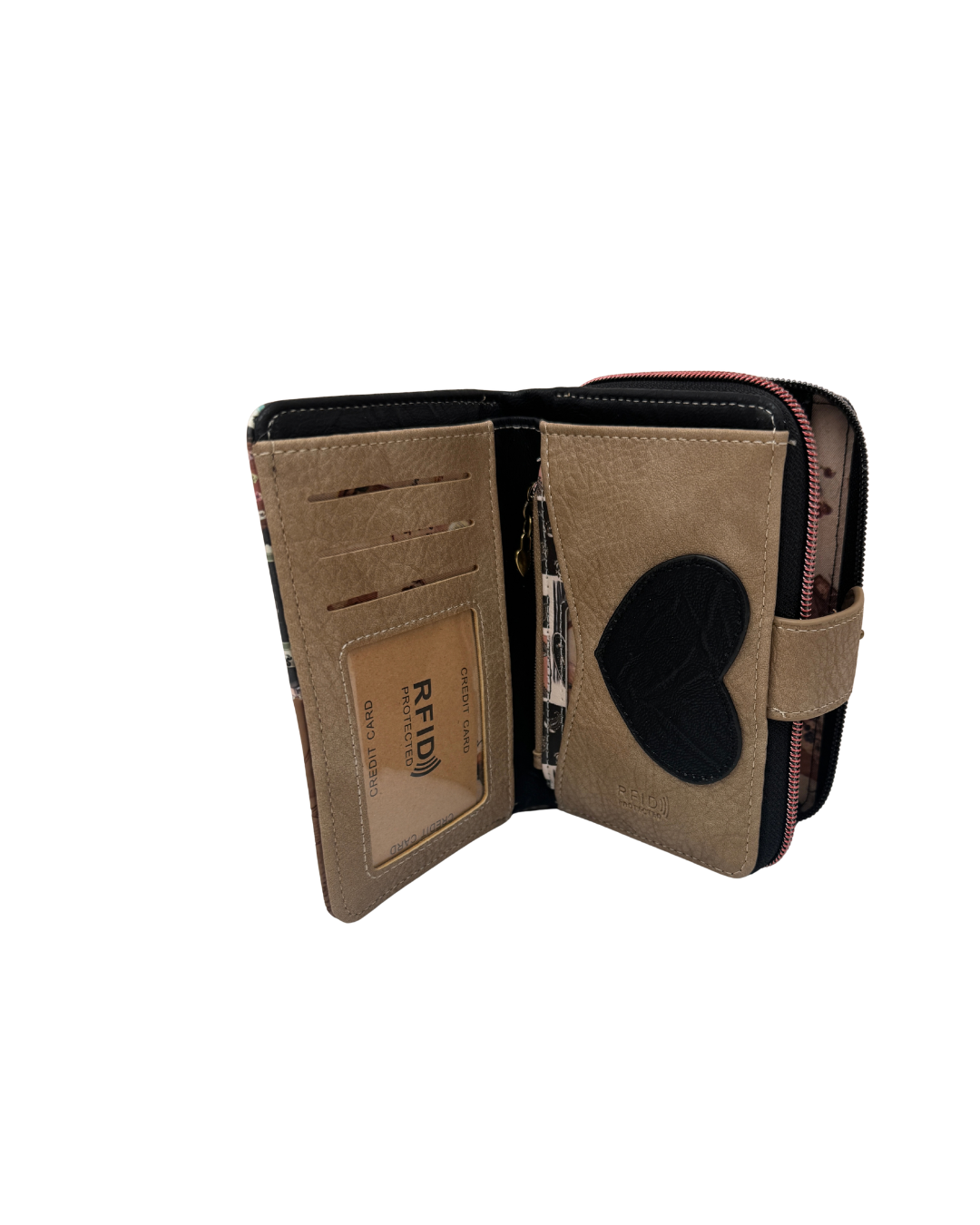 Cartera Sweet Candy Mujer Negra con Cremallera, Diseño Motero y Caja
