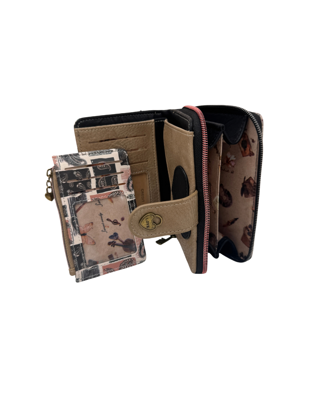 Cartera Sweet Candy Mujer Negra con Cremallera, Diseño Motero y Caja