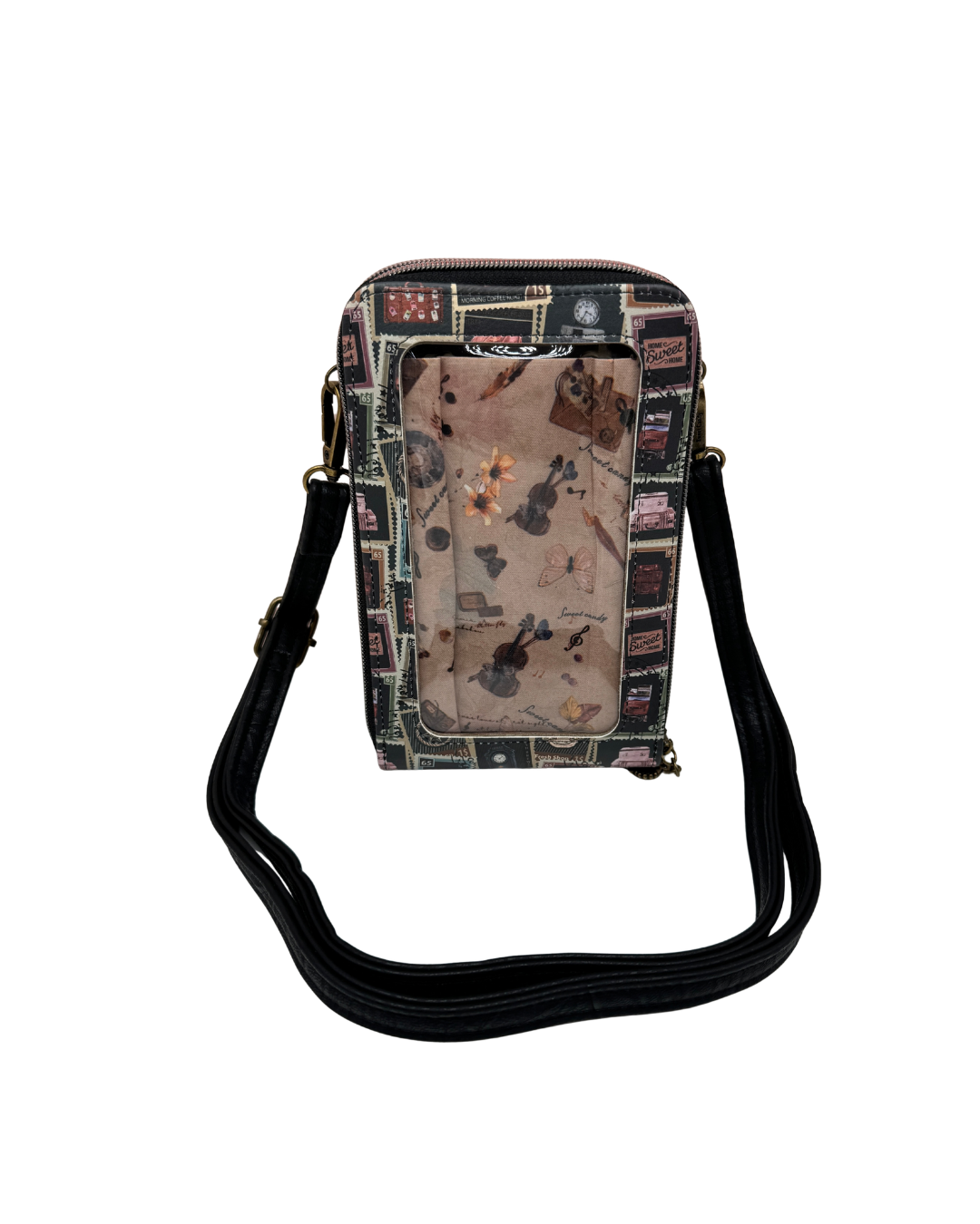 Bolso Bandolera Sweet Candy Negro con Estampado Motero