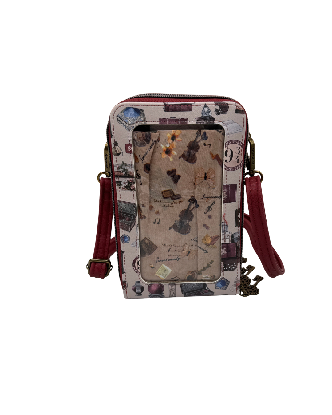 Bolso Bandolera Sweet Candy Burdeos con Estampado Vintage