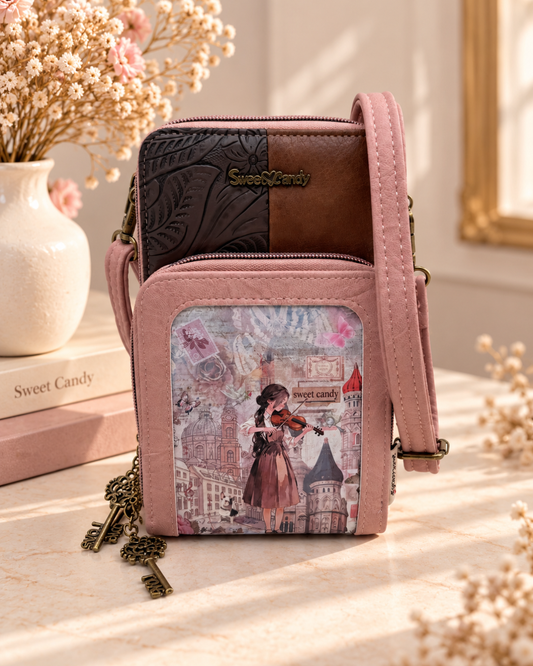 Bolso Bandolera Sweet Candy Rosa con Estampado Violinista