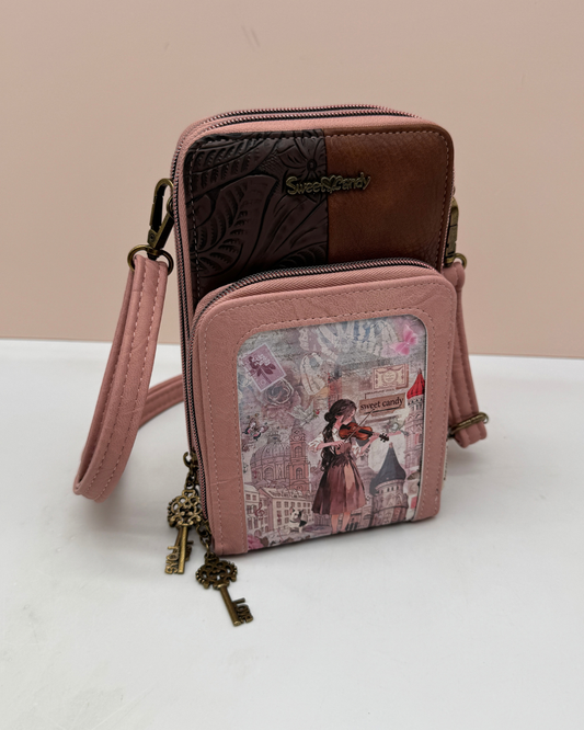 Bolso Bandolera Sweet Candy Rosa con Estampado Violinista