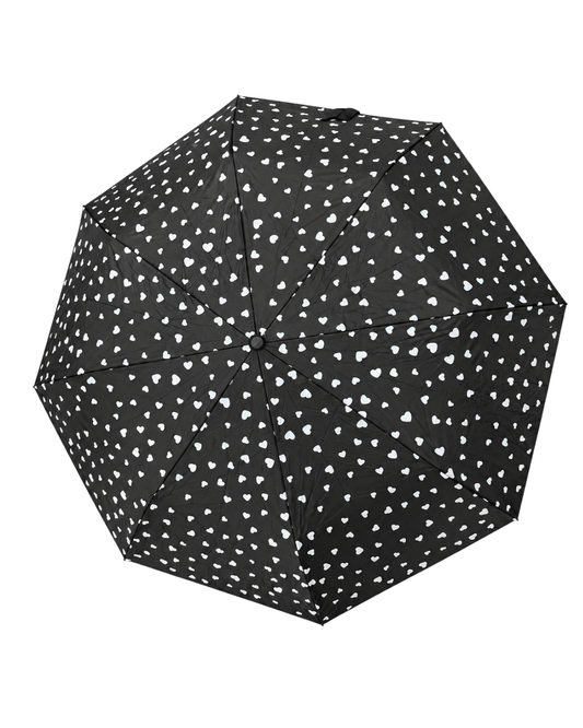 Paraguas plegable negro con corazones que cambian de color con la lluvia