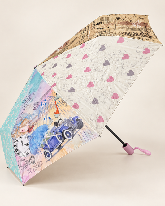 Paraguas plegable Sweet Candy niña con violín y estampado de corazones