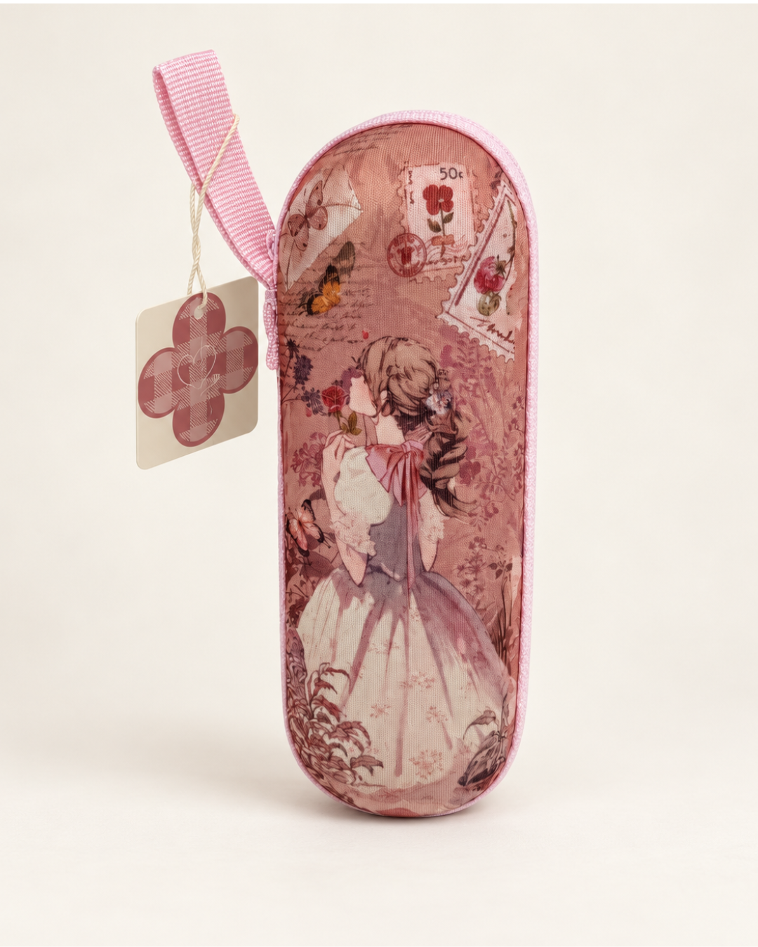 Paraguas plegable Sweet Candy rosa vintage con mariposas y estuche
