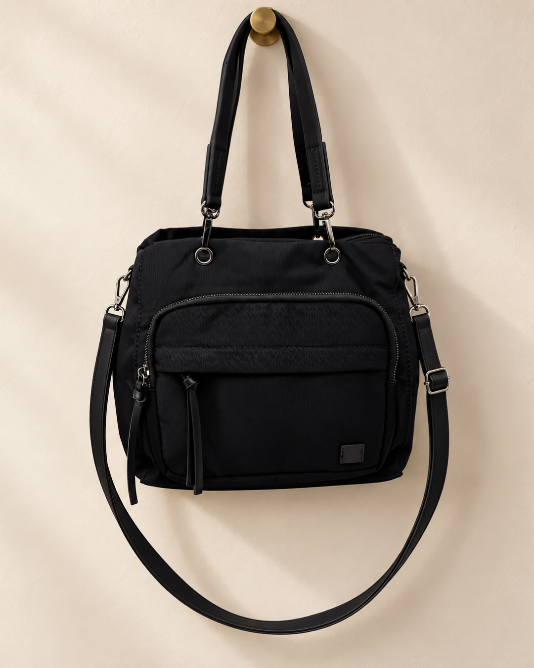 Bolso Negro de Mujer con Asas de Hombro, Bandolera y Bolsillos