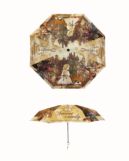 Paraguas Plegable Sweet Candy - Diseño Vintage con Estuche Rígido Protector