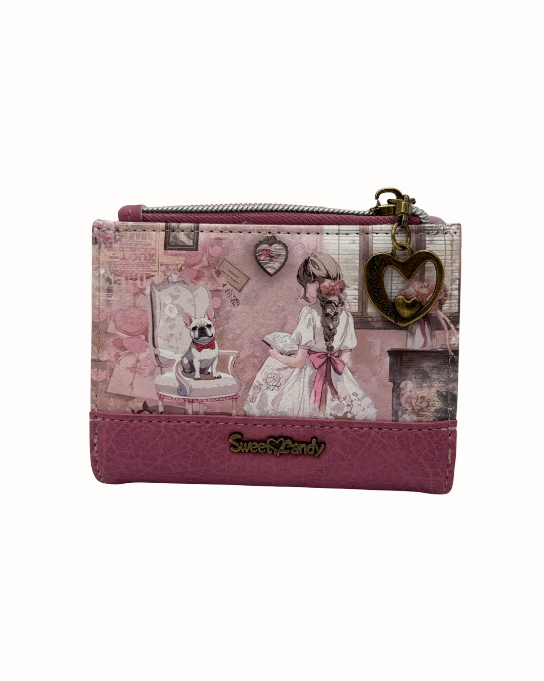 Cartera Sweet Candy Rosa Original - Billetera Artística Vintage con Cremallera y Diseño de Ilustración