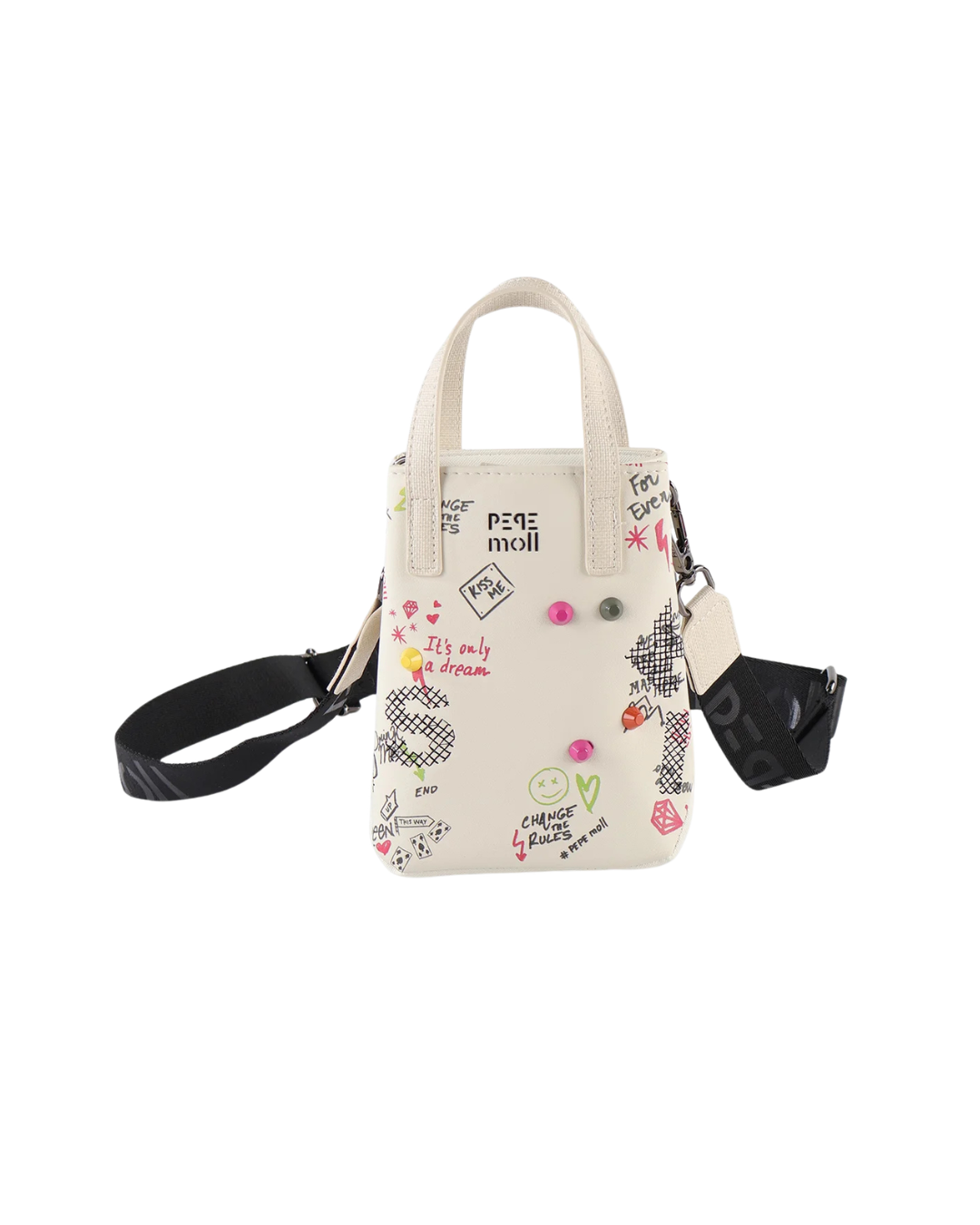 Bolso Móvil Pepe Moll Beige - De Mano y Bandolera con Estampado Graffiti