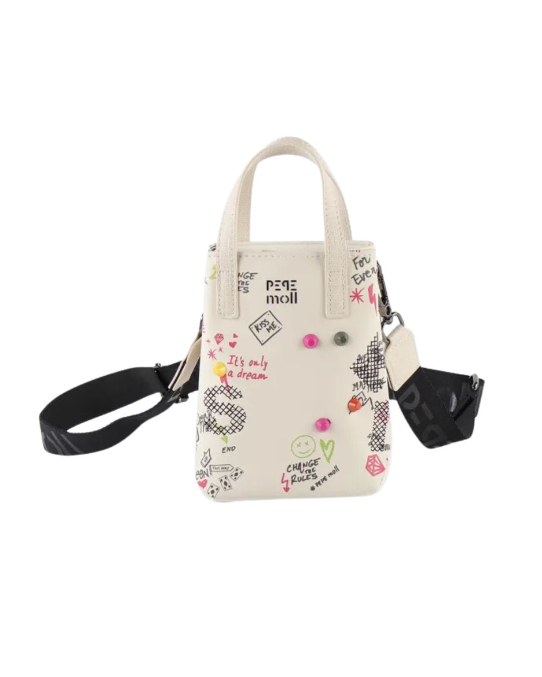 Bolso Móvil Pepe Moll Beige - De Mano y Bandolera con Estampado Graffiti