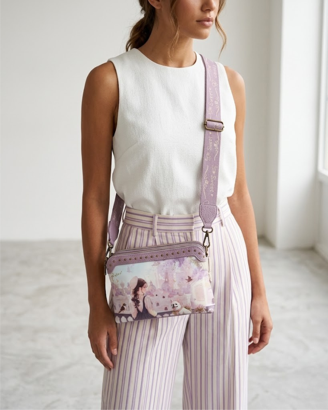 Bolso Bandolera Sweet Candy Lila - Bolso Pequeño De Mano Doble Compartimento
