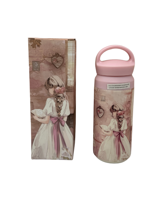 Botella Térmica Sweet Candy - Diseño Vintage de Niña y Perrito - Acero Inoxidable - Rosa