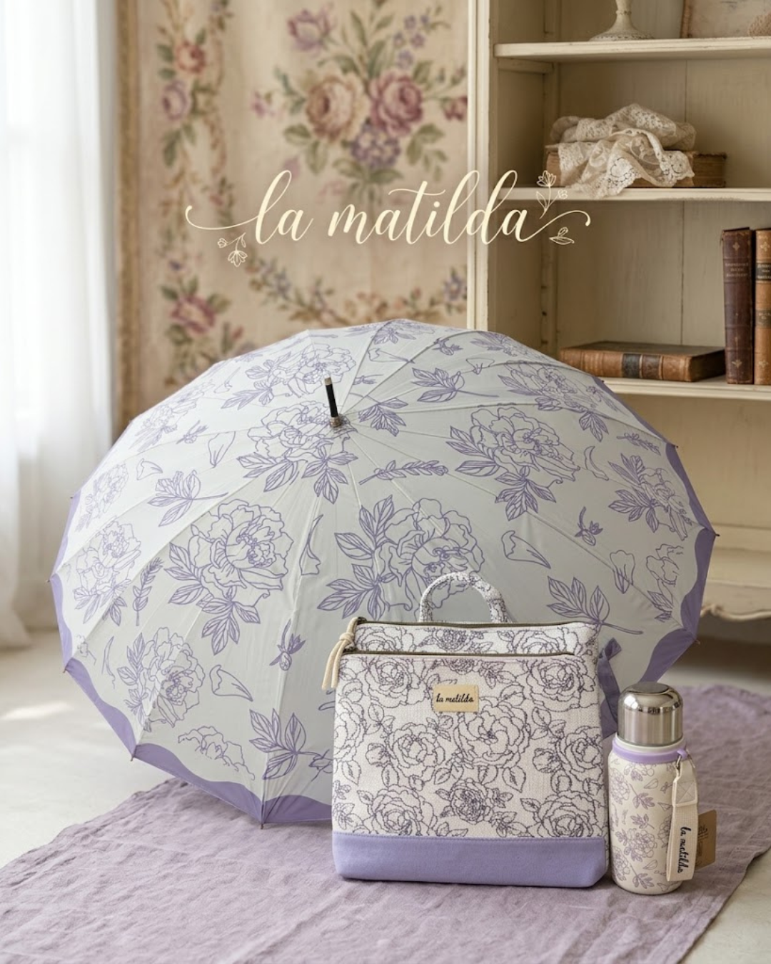 Paraguas largo 16 varillas La Matilda Rosa Violeta