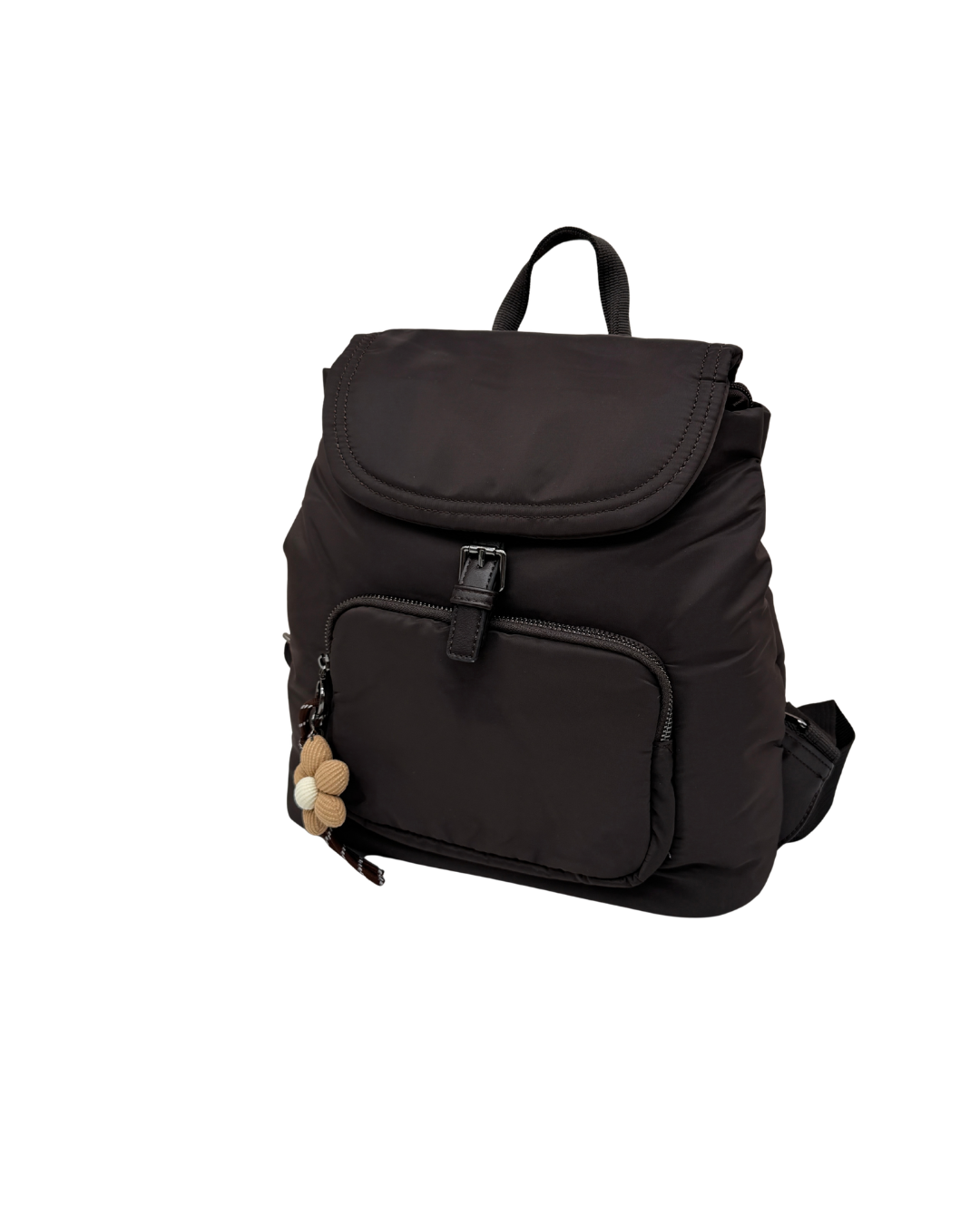 Mochila negra ligera de mujer con bolsillos laterales y diseño casual