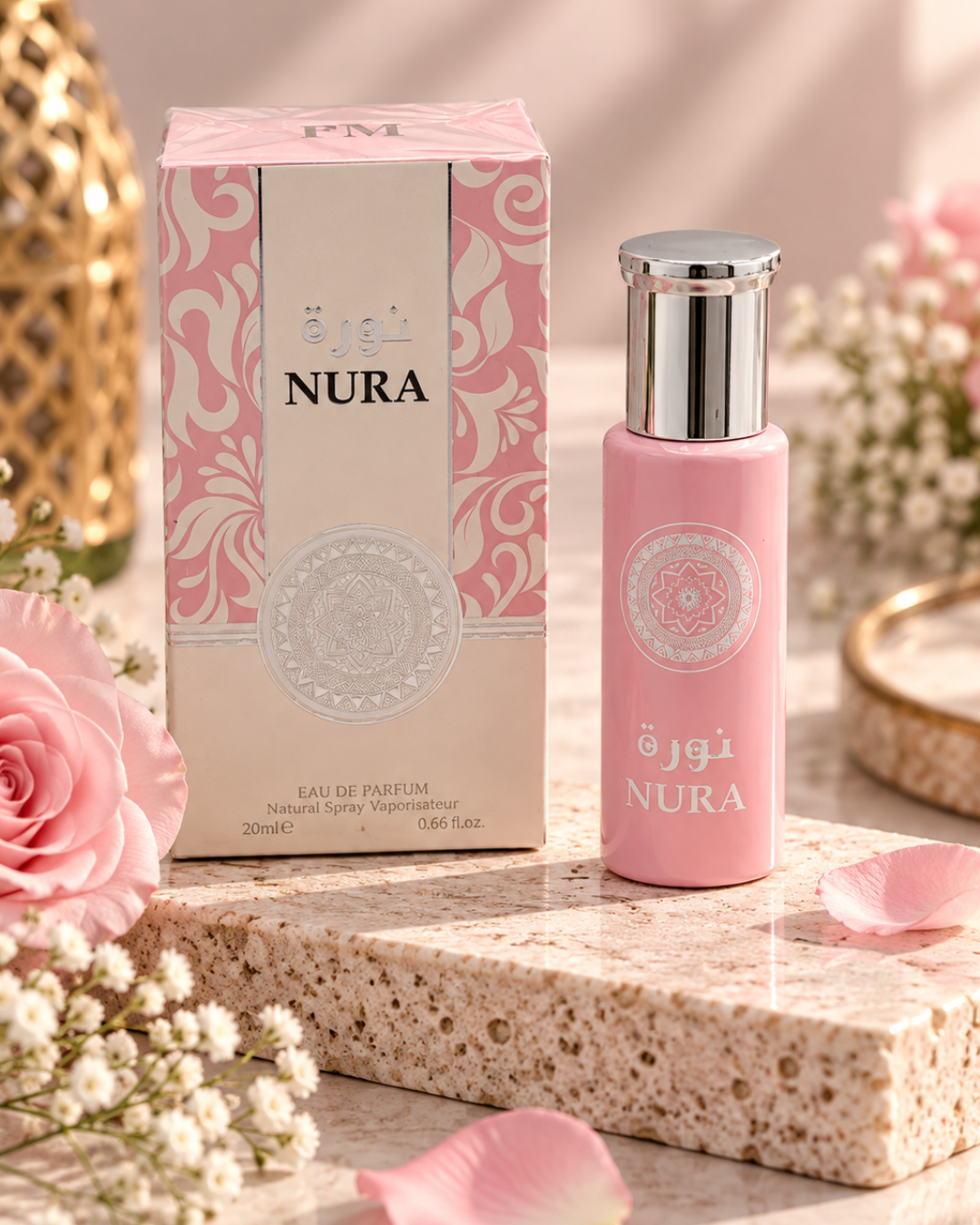Nura perfume árabe femenino Eau de Parfum 20 ml mini talla rosa