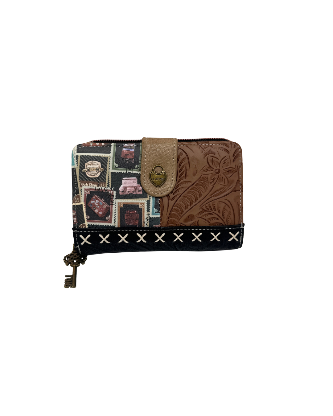 Parte trasera de cartera Sweet Candy de mujer con estampado ilustrado y acabado negro.