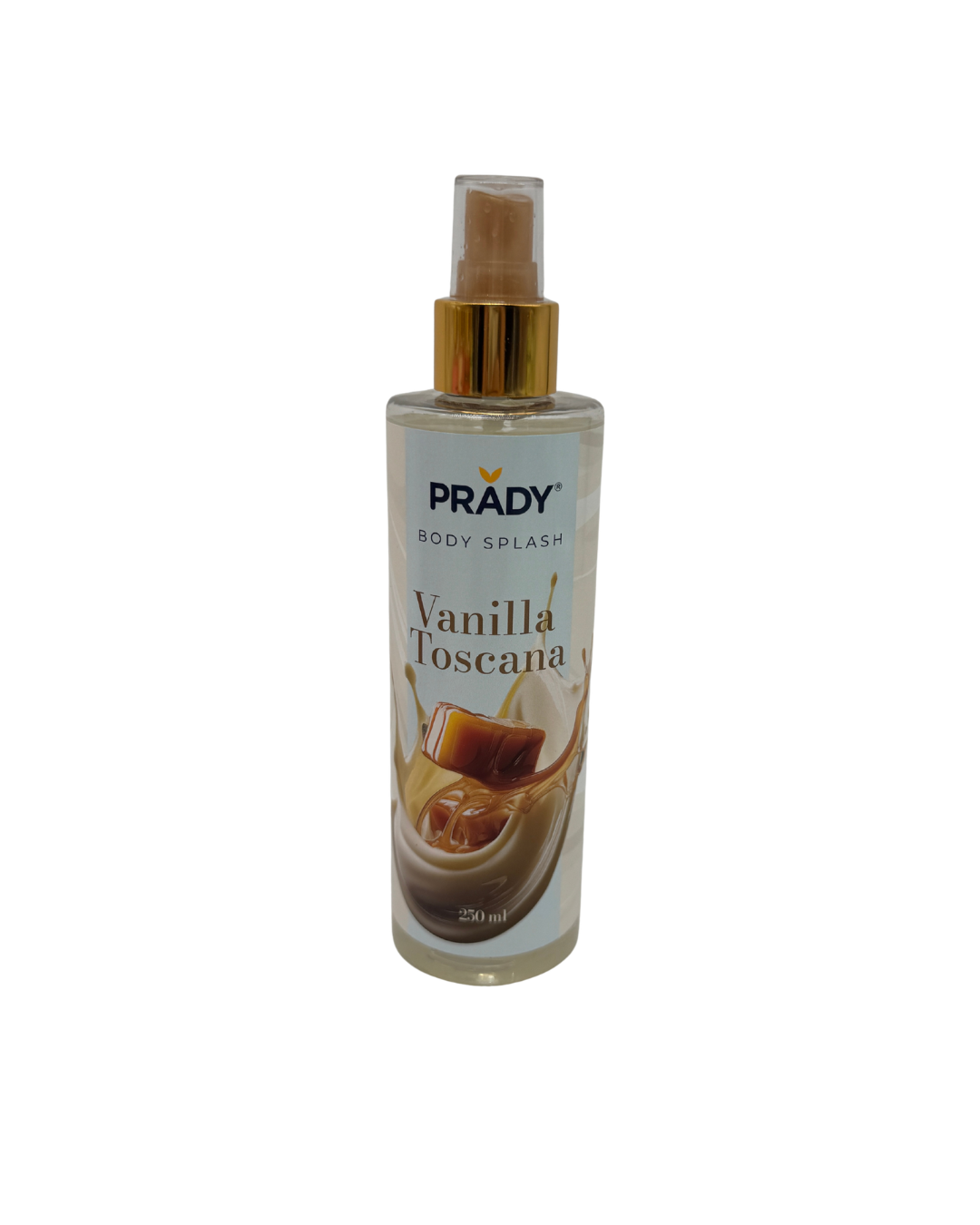 Body splash Vanilla Toscana de Prady de 250 ml, spray corporal refrescante con aroma a vainilla y caramelo.